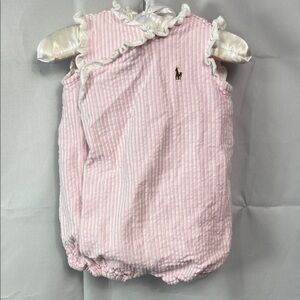 Ralph Lauren pink and white stripe sear sucker wrap bubble romper size 3 months